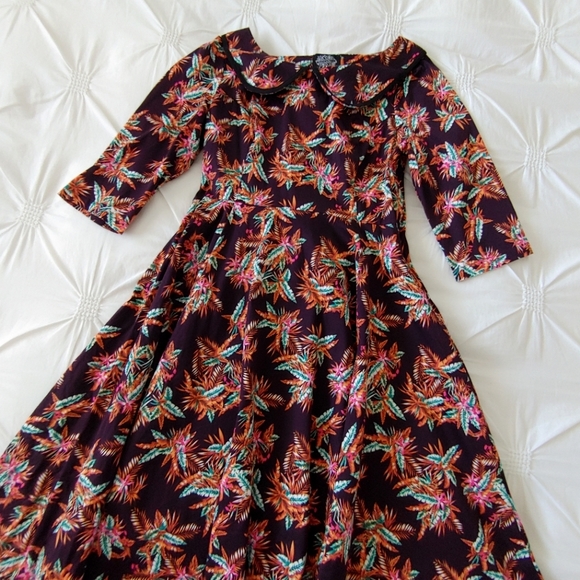 Hearts & Roses rockabilly tropical floral print midi dress. Size 12 - Picture 1 of 15